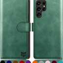 SUANPOT for Samsung Galaxy S22 Ultra with RFID Blocking Leather Wallet case Credit Card Holder,Flip Folio Book Phone case Shockproof Cover Women Men for Samsung S22 Ultra case Wallet Sea Green