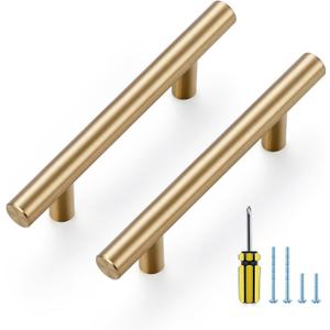 Ravinte 20 Pack Kitchen Cabinet Handles Champagne Bronze 3 Inch Hole Center Stainless Steel Pulls for Dresser Drawer Cupboard Handles with Screwdriver, 5 Inch Length