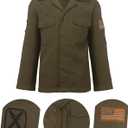 Kids WW2 Soldier Costume Boys Girls Field Jacket Cosplay Helmet Belt Haversack 6 Pcs Set for Halloween, 9-10Y