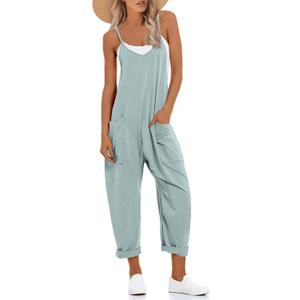 UNIANKIYA One Piece Jumpsuits for Women Casual Overalls Summer Rompers Trendy Jumpers Beach Vacation Outfits Travel Clothes (Green, XL)