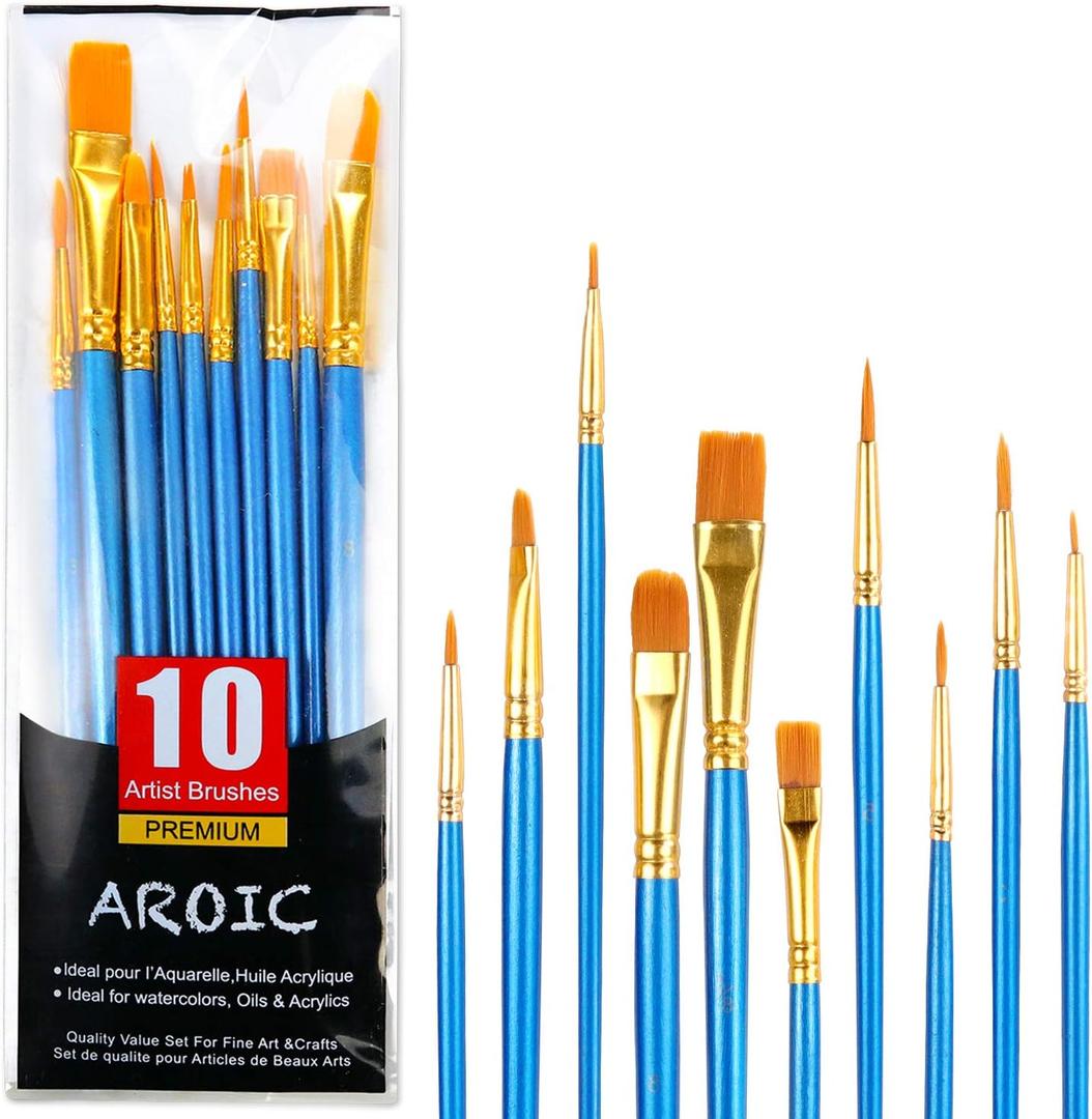 Acrylic Paint Brush Set, 1 Packs / 10 pcs Watercolor Brushes Painting Brush Nylon Hair Brushes for All Purpose Oil Watercolor Painting Artist Professional Kits. (Blue)