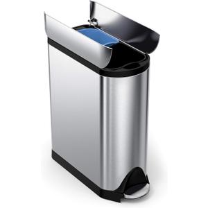 simplehuman 40 Liter / 10.6 Gallon Dual Compartment Butterfly Lid Kitchen Recycling Step Trash Can, Brushed Stainless Steel