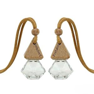 2-Pack Hanging Car Air Freshener, Refillable Glass Diffuser Bottle with Wooden Cap, Drift Car Freshener for Essential Oils, Long-Lasting Scent - Car Accessories for Women Men-Rhombus