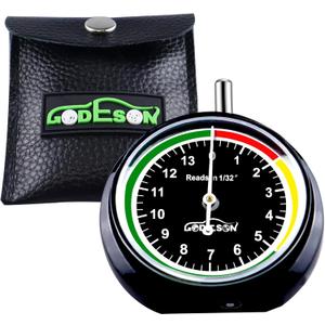 GODESON Tire Tread Depth Gauge,Dial Type Tire Depth Gauge in 32nds,Color-Coded and Easy Reading Tread Depth Gauge Professional for Motorcycle, Car,Truck and Bus,Black Paint Casing