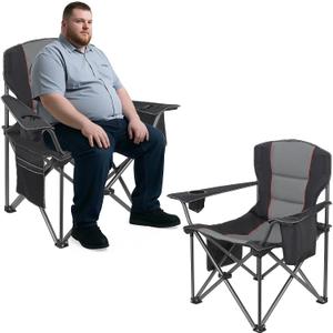 WEIDIORME 2 Pack Heavy Duty Oversized Camping Chair for Adults 400lbs w/Lumbar Support - Folding Chairs with Side Pocket, Cup Holder & Cooler Bag for Beach, Fishing, Lawn, Backyard Black