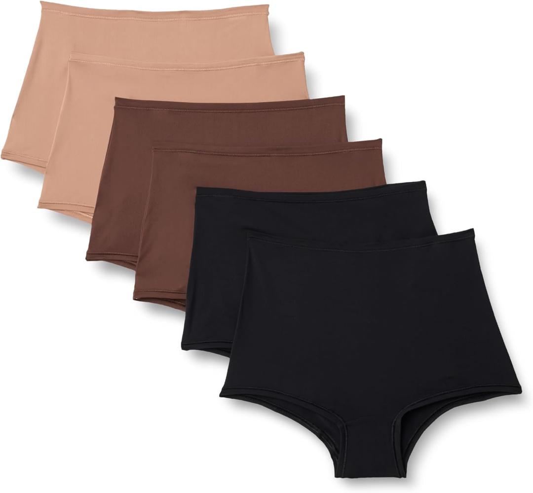 Amazon Essentials Womens Peached Microfiber High Waisted Boyshort (Medium, Black/Rich Hazel/Washed Bronze)
