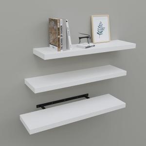 Floating Shelves for Wall Set of 3, 24" White Wall Shelves for Home Decor, Frame Display Wall Mounted White Floating Shelf for Living Room, Bedroom, Bathroom, Kitchen