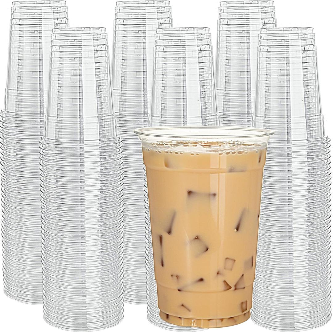 300 Pack Crystal Clear 16 Oz Plastic Cups Disposable Cups, PET Clear Cups for Party, Smoothie Disposable Drinkware for Wedding, Cold Drink Cup for Sparkling Ice Coffee Bubble Tea, 300 Count