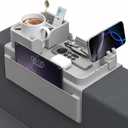 Couch Arm Cup Holder CLESOO Couch Arm Tray Anti-Slip Couch Cup Holder Silicone Sofa Armrest Tray Dual Side Pocket Couch Drink Holder Sofa Caddy Arm Remote Holder Snack Caddy with Phone Holder Grey