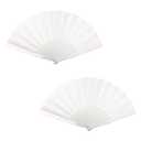 COMOK 9 Inch Plastic Handle Folding Fabric Hand Fans, Women/Men Hand Folding Fans Hand Fan Gift fan Craft fan Folding Fan Dance Fan (White)
 4 Pack