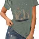 Nature Camping Shirts for Women Mountain Hiking Athletic Shirt Adventure Wild Outdoor Graphic Tees Tops (Green, XL)