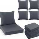 Summsun Waterproof Outdoor Cushions for Patio Furniture, Fade Resistant Backrest and Deep Seat Cushion Set with Removable Cover, 22 x 22 Inch, Dark Grey, Set of 4, 22*22 + 22*20 Inch