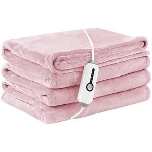 LaffyLo Electric Heated Blanket Full Size 72"84", Breathable & Luxurious Flannel, Soft Warm Gift with Over-Heat Protection,4 Heating Levels & 10 H Auto Shut Off, Machine Washable, Light Pink