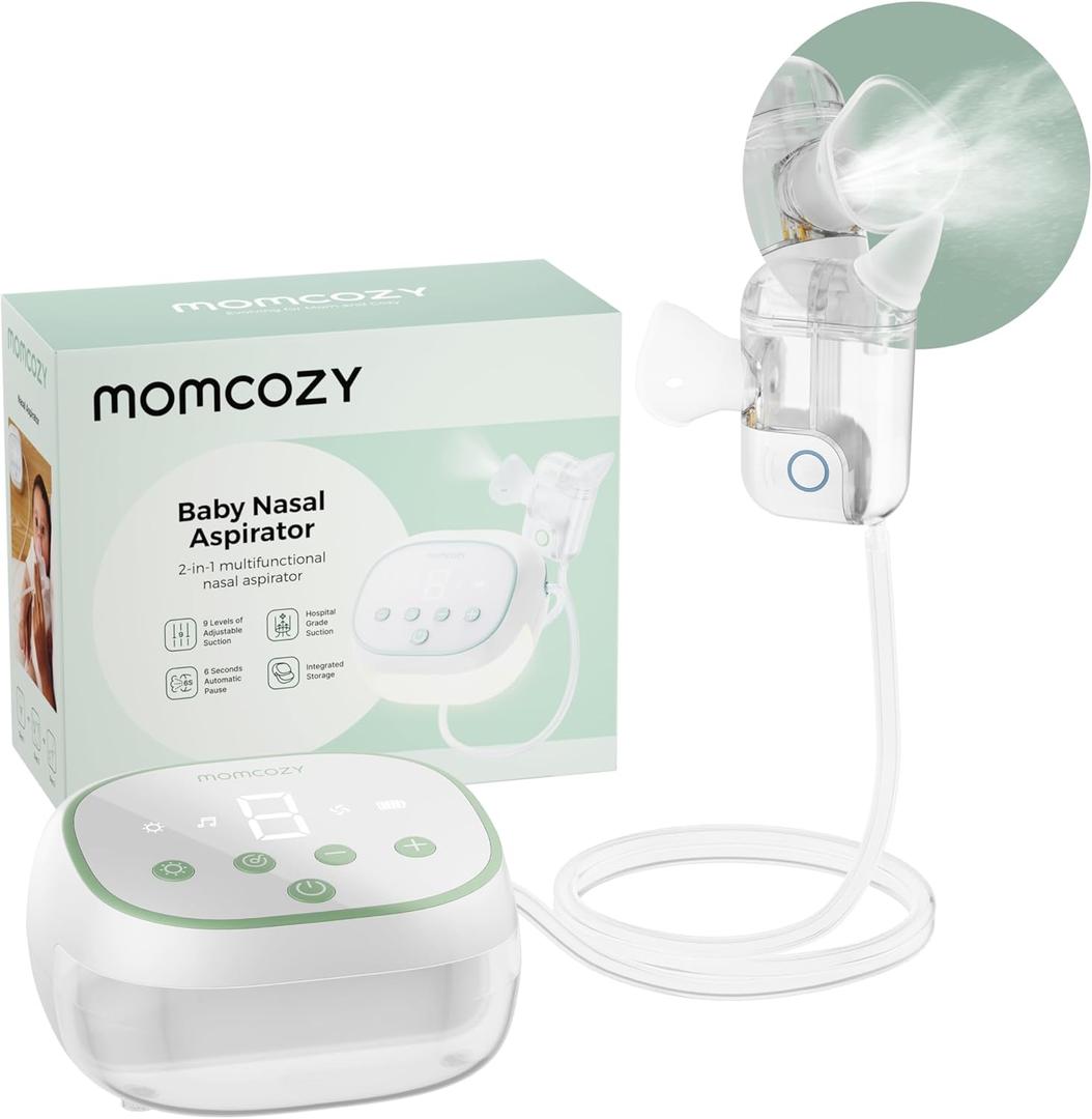 Momcozy BreezyClear Pro Nasal Aspirator for Baby, Hospital-Grade 75 kPa Nose Sucker with 9 Adjustable Suction Levels, Electric Nose Cleaner for Toddler, Light & Music Soothing