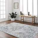 Livabliss LLL2334 Lillian Traditional 6'7" Round Machine Washable Area Rug - Blue, Off White, Charcoal