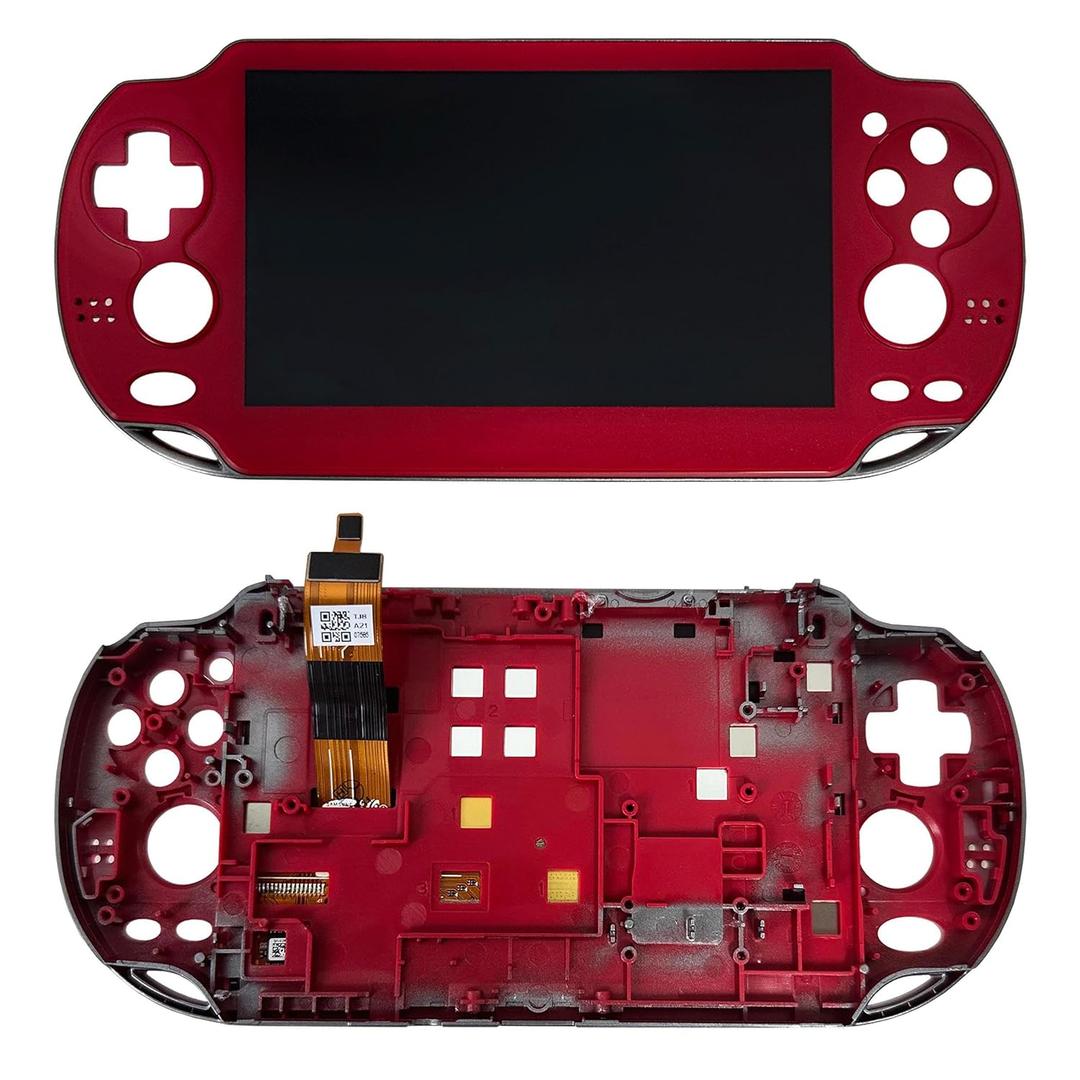 Partsatoz Replacement Gamepad LCD Screen Display Touch Panel Digitizer Assembly with Frame Combo for PS Vita PSV 1000 PCH-1001 PCH-1101 - Red