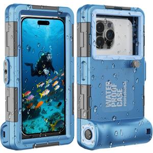 2026Underwater Snorkeling Diving Phone Case for iPhone 17/16/15/14/13Pro Max Galaxy S25/ S24/S23/S22/.[50ft/15m] Professional Scuba Dive Waterproof Case Underwater Photo Video Cove Blue