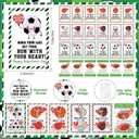 24 Sets Sport Valentines Gifts Bulk Basketball Soccer Baseball Volleyball Football Valentines Exchange Cards and Keychains (Mixed Ball)