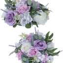 BLOSMON Purple Flowers Artificial for Decoration: 2 Pieces 9.5 Inch Fake Flower Ball Centerpieces for Home Tables - Wedding Lilac White Rose Lavender Fake Silk Kissing Floral Arrangements