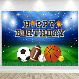 Sports Birthday Backdrop Banner Ball Sports Boys Kids Happy Birthday Photography Background 7x5ft Stadium Field Basketball Football Baseball Soccer Party Decorations Kids Portraits Photo Studio Props