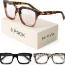 miyya Stylish Reading Glasses for Women, Cheaters Eyeglasses, Oversized Blue Light Readers, Fashion Eye Glasses (Black + Tortoise + Gray Leopard (3 Pack, +2.2))