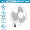 EZ-CHILL 16" Oscillating Wall Mount Fan with Remote Control, Timer, Auto Shut Off, Adjustable Tilt, Quiet, 3 Speed, Ideal for Home, Bedroom, Gym & Office, White