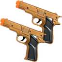 Set of 2, Cap Gun Toy, Detective Revolver, Police Cowboy, Pretend Play, Colt 45, 7 Inches (Golden)
