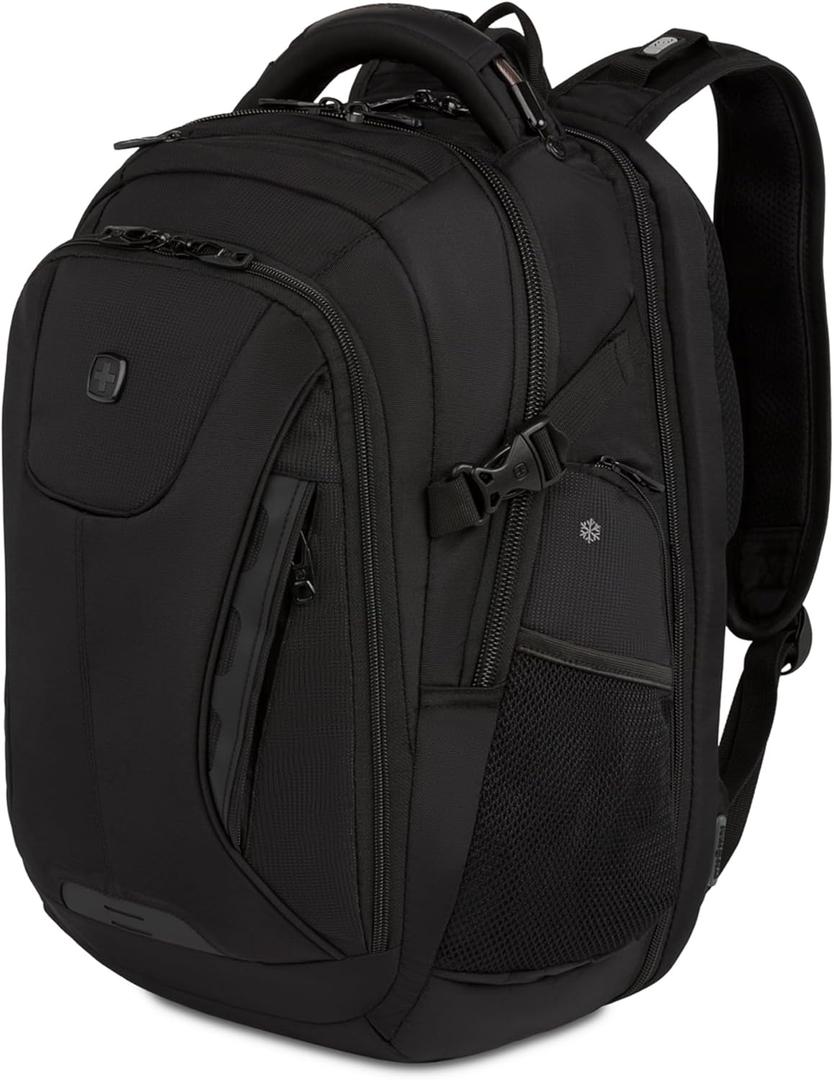 SwissGear Travel Tech Elite Laptop Backpack  Fits Laptops up to 16  ScanSmart TSA-Friendly Backpack with USB Port, Shoe Compartment & Organizer Pockets  Black