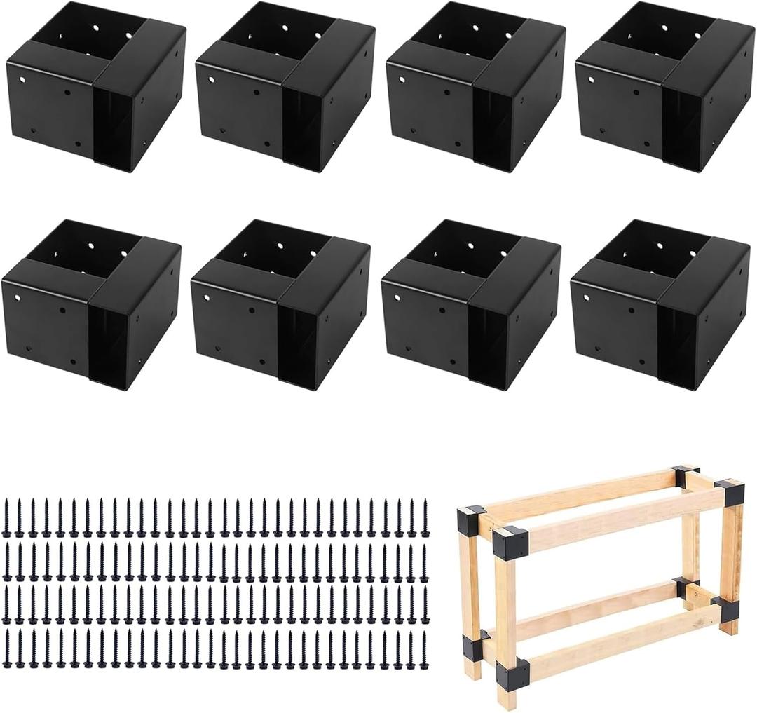 Heavy Duty Workbench Bracket Kit - Set of 8 3-Way Right Angle Steel Corner Brackets with Screws for 2x4 and 4x4 Wood, Ideal for DIY Custom Workbench, Woodworking Tables and Work Benches for Garage