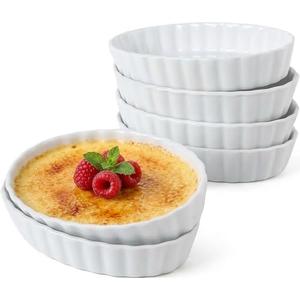 Creme Brulee Ramekins, 6 Pcs Oval Ceramic Baking Dishes 4 OZ, 5.2 Inch Oven Safe Baking Dishes for Souffle, Dessert, Baked Gratins, Prep Bowls for Ingredients, Dipping Sauces - Dishwasher Safe & Stackable
