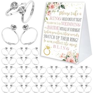 BEUFSE Bridal Shower Ring Game, 'Put a Ring On It' with 50 Fake Rings, Wedding Party Game for Guests - RG14