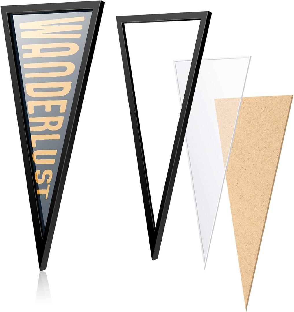 Pennant Frame Wood Flag Frame for 12 x 30 Inch Pennants Display Holder 1 Inch Team Flag Case, Black(1 Pcs)