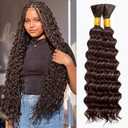 Deep Wave Bulk Dark Brown Braiding Hair 200G Water Wave Boho Curls Hair for Goddess Box Braids 2 Bundles Per Pack 20 Inch Wet and Wavy Hair for Micro Braiding No Weft