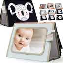 Soft Tummy Time Book w/ Large Stimulating Baby Safe Mirror - Fun High Contrast Montessori Toy w/ Mirror, Crinkle Filling & Silicone Teether - The Perfect Toy For Safe Early Newborn/Infant Development