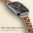 Slim Leopard Leather Bands Compatible with Apple Watch 38mm 40mm 41mm 42mm 44mm 45mm 46mm 49mm for Women, Thin Engraved Genuine Leather Strap for iWatch Series 11 10 9 8 7 6 5 4 3 SE Ultra