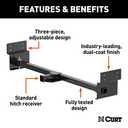CURT 13703 Camper Adjustable Trailer Hitch RV Towing, 2-Inch Receiver, 3,500 lbs., Fits Frames up to 72 Inches Wide