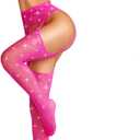 RSLOVE Bodystocking Lingerie Sets for Women - Sexy Fishnet Garter Belt Stocking Womens Bra and Panty sets 3 Piece One Size (Rose Red)
