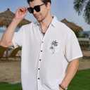Men's Bowling Shirt Short Sleeve Hawaiian Shirt Button Down Coconut Printed Summer Beach Casual Shirts (White, L)