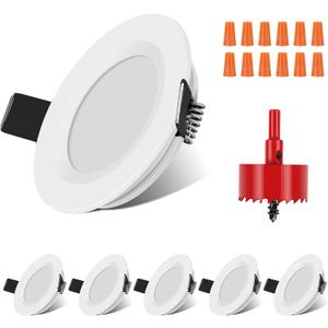 RV Boat Recessed Ceiling Light 6 Pack 12V LED Puck Light with Hole Puncher DC 12V 3W Full Aluminum Downlights for Under Cabinet Camper Vans RV Interior Lighting,5500-6000k (Cool White,White)