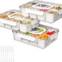 REBECAT Divided Serving Tray with Lid and Handles 8 Compartments Snack Box Container Charcuterie Organizer Snackle Box Container for Candy, Nuts，Fruits, Snacks, 3 Pack, White