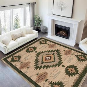 9x12 Area Rug for Living Room Western Rug Aztec Southwestern Rugs Machine Washable Tribal Navajo Southwest Rug Non Slip Printed Low-Pile Indoor Floor Carpet for Dining Room Bedroom Office, Camel