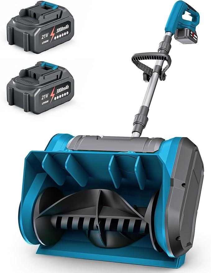 DEGGE Electric Cordless Snow Shovel, 2X 3.0Ah/ 21V/ 12-Inch Battery Snow Blower with Directional Plate & Adjustable Front Handle, Snow Removal for Driveway Sidewalk, Steps, Patio (Charger Included)