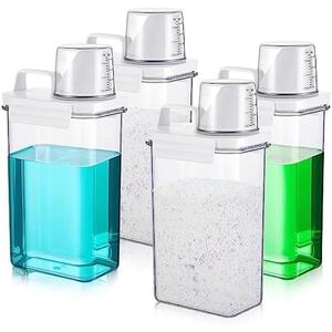 Tanlade 4 Pack Liquid Laundry Detergent Dispenser for Laundry Room Organization, 78 oz Soap Dispenser Storage with Lids, Powder Container Fabric Softener Bleach Powder, Clear