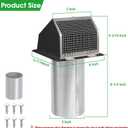 3 Inch Dryer Vent Cover Wall Vent Hood with Screen and Damper,Outdoor Dryer Vent Cover Outside Exhaust Vent Cover for Duct Bathroom Air Ventilation,Wall Mount Extractor Vent Cap,Galvanized Steel,Black