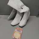 SOVANYOU White Knee High Boots Leather Tall White Boots for Women Chunky Heeled Tall Boots Square Toe Long Boots Go-Go Boot 7.5