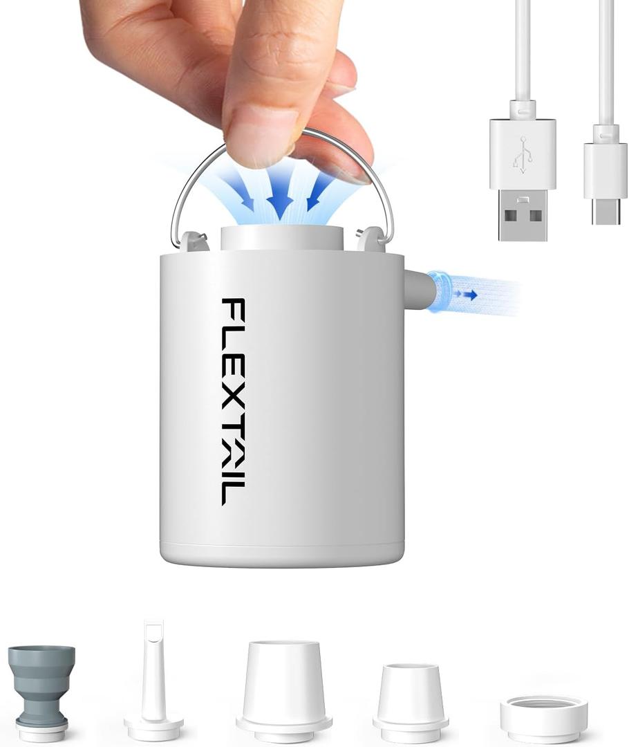 FLEXTAILGEAR 4kPa Air Pump for Inflatables, Portable Air Mattress Pump, Mini Camping Air Pump, Rapid In/Deflation with 180 L/min Airflow for Sleeping Pads, Pool Float,Swimming Ring Vacuum Storage Bags