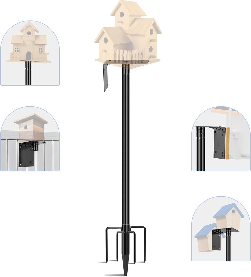 Ottsuls Bird Feeder Pole, 92 Inch Heavy Duty Bird House Pole Kit for Outdoors, with Wooden Board, 5-Prong Base Feeding Station for Wild Birds Watching, Adjustable Feeder Stand (House Not Included)