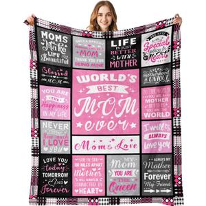 Moms Mothers Day Birthday Gifts from Daughter Son - Blanket Gifts for Mom - World's Best Mom Ever Gifts - Christmas Valentines Day Birthday Present for Moms - Mother Life Blanket 50"x60"