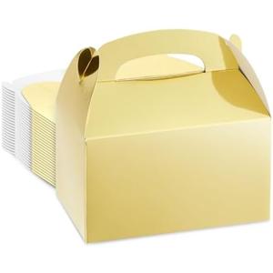 Juvale 24 Pack Metallic Gold Gable Boxes - Sturdy 300 GSM Cardstock Metallic Treat Bags - Customizable Gold Party Favors with Handles - Mini Gift Boxes for Favors, 6.2 x 3.5 x 3.6 in