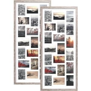 QUTREY 4x6 Collage Frames Set of 2, 20 Openings Multi Picture Frame with Mat for 4 by 6 inch Photos for Wall Decor, Rustic White (Distressed Grey)